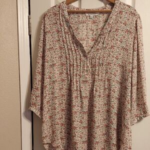Rose & Olive Floral Blouse - Red and Cream